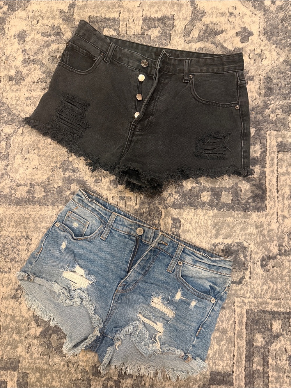 2 pairs of Ripped High-Rise Jean Shorts